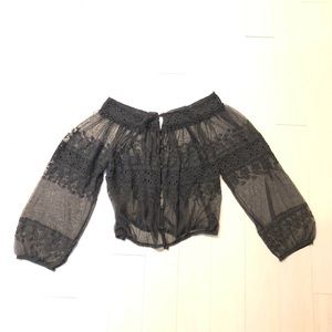 Sheer floral & lace off the shoulder top